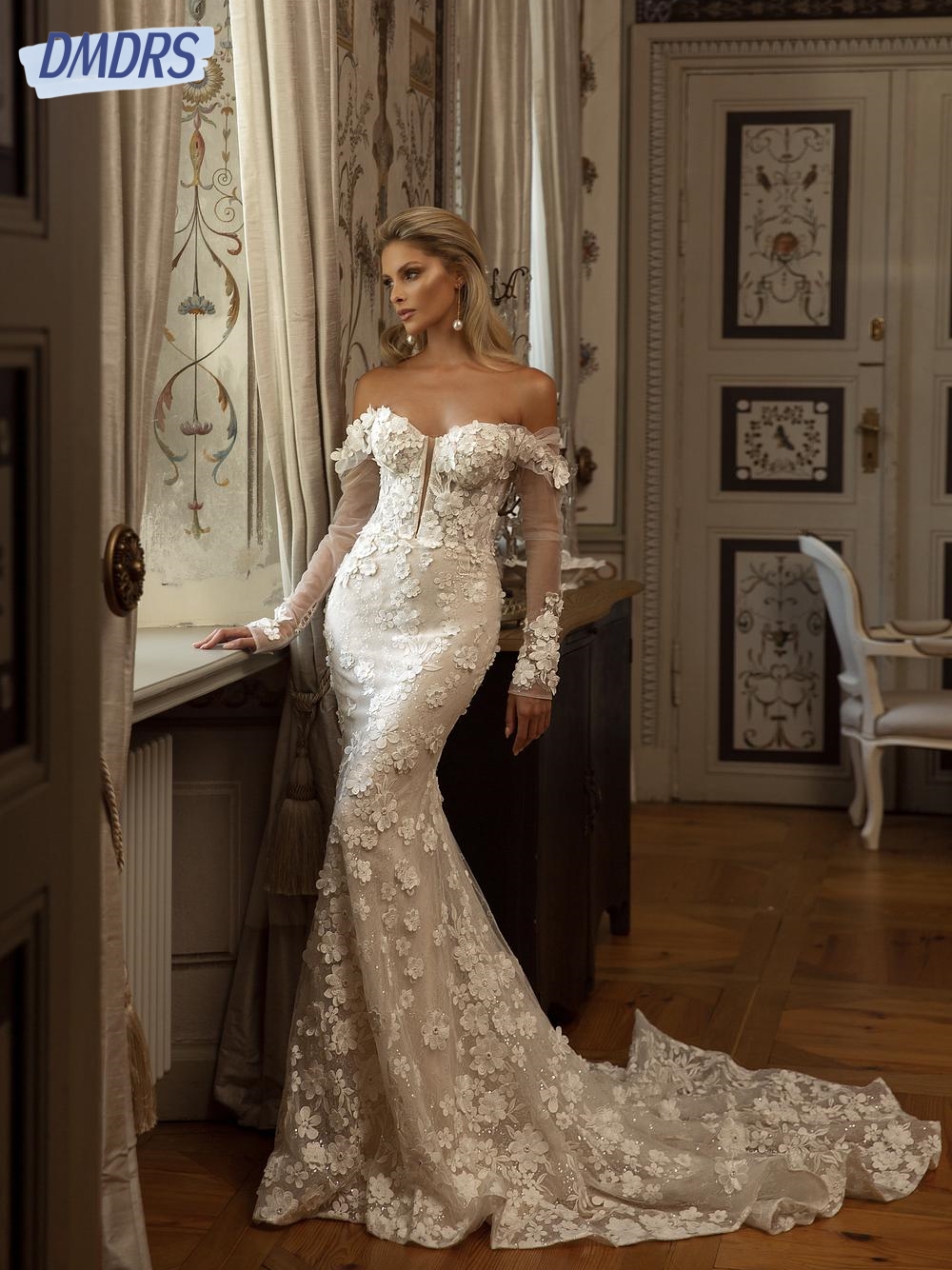 Shiny Sweetheart Neck Wedding Dress Romantic 3D Flowers Mermaid Dress For Bride Floor-length Customized Gown Vestido De Novia