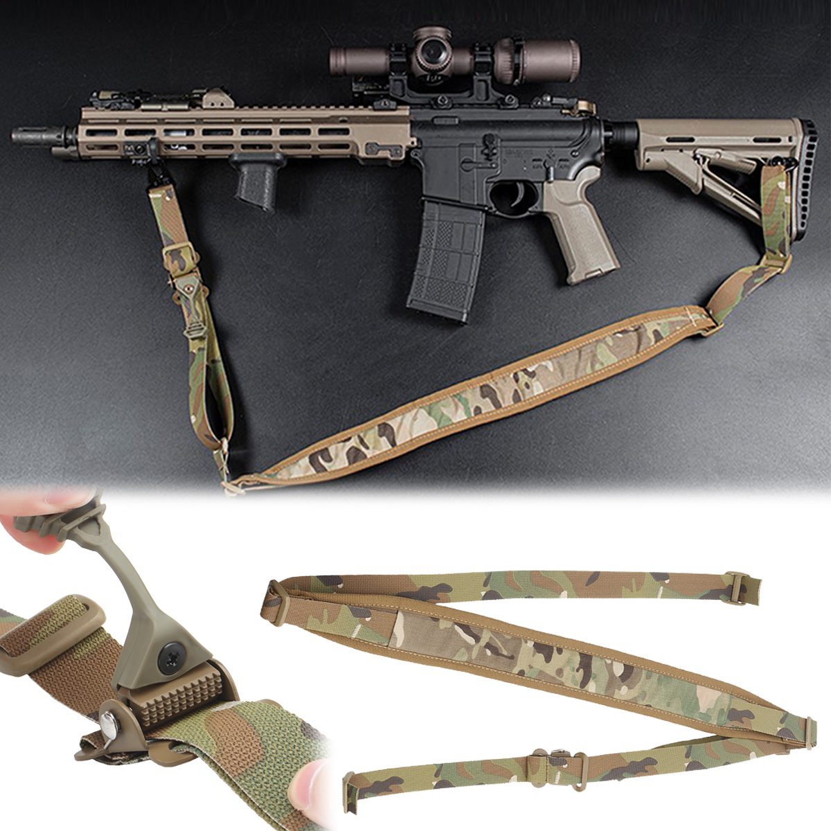 Airsoft Tactical 2 Point Nylon Sling Quick Adjust Sling for Hunting Clothing Accessories, M4 AK Rifle