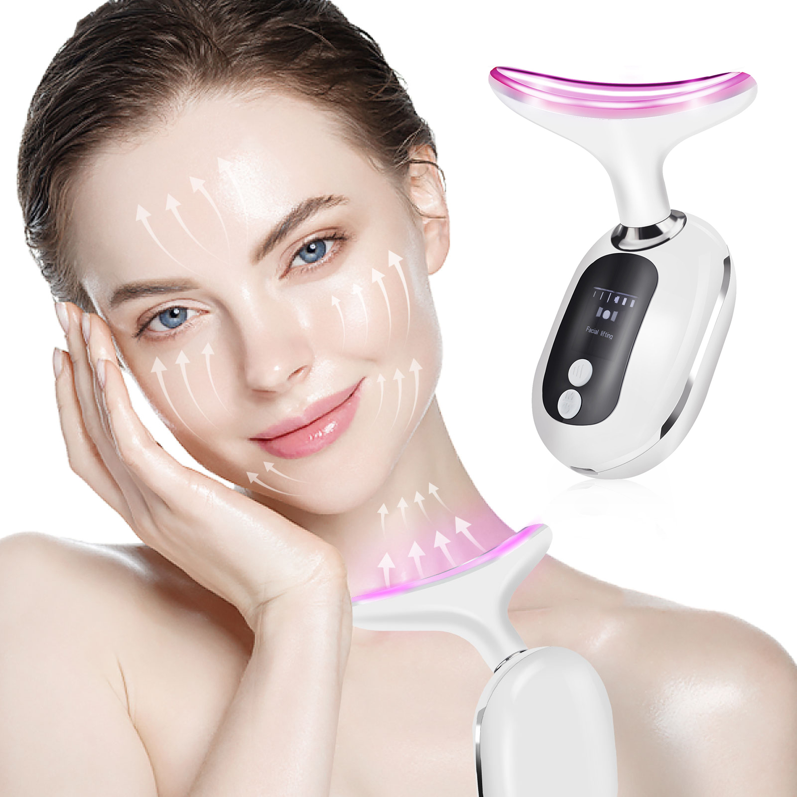 Facial Massager Neck Beauty Device 3 Light Modes Heating Vibration Lifting Tightening Skin Rejuvenation Clean Neck Instrument