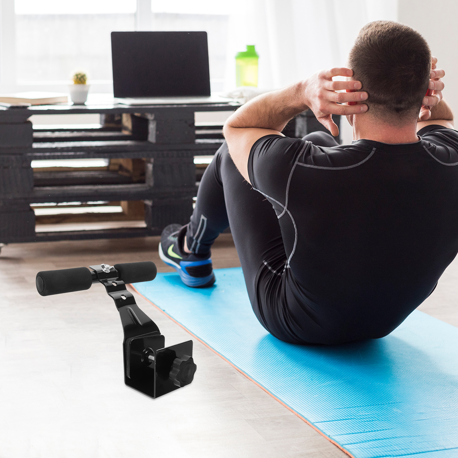 Sit Up Bar Foot Holder Abdominal Curl Assist Crunches Aid Home Fitness Equipment Portable Exercise Accessory Durable Black Iron