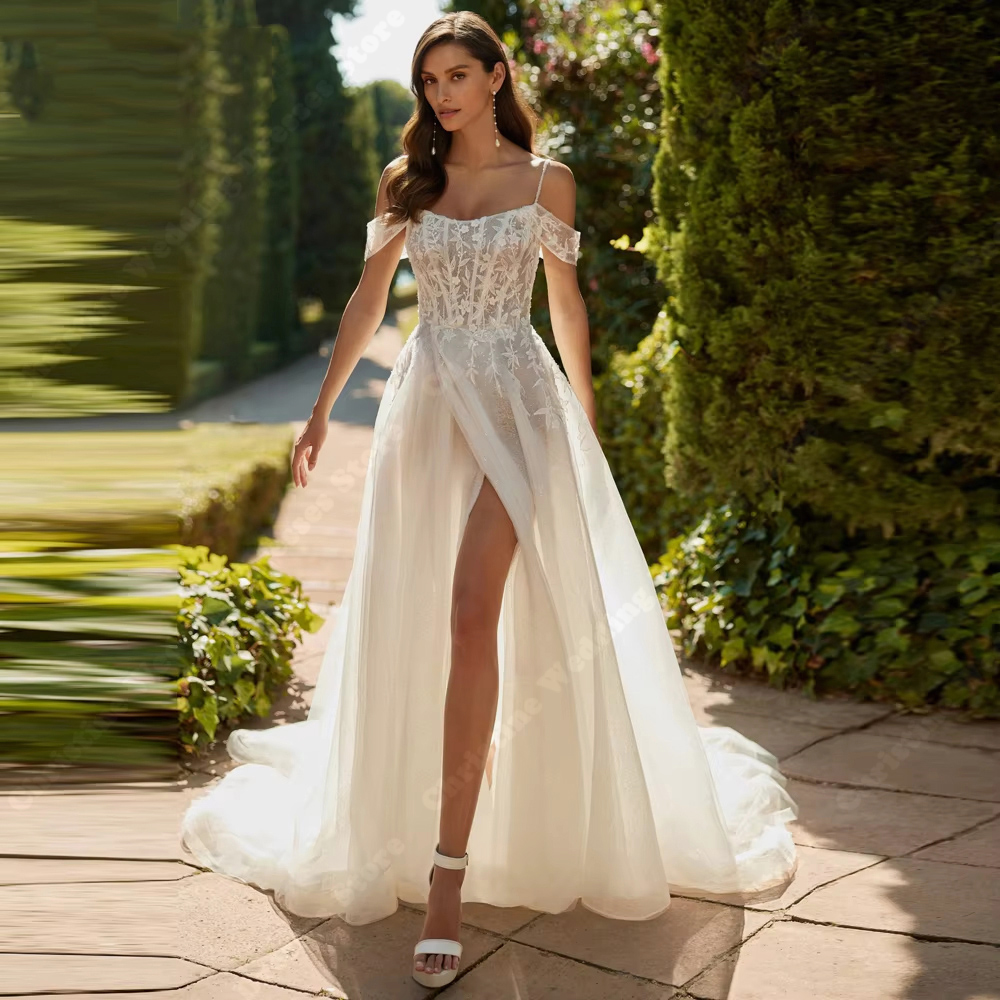 Off Shoulder Sleeveless A-Line Women Bridal Gowns Sweetheart Collar Wedding Dresses Formal Party Vestidos De Novias Customized