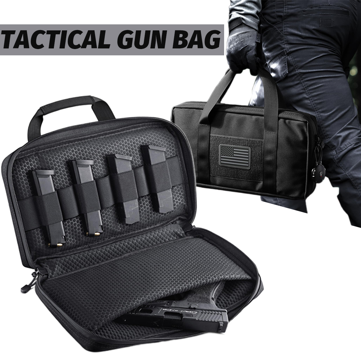 Tactical Pistol Gun Case Bag for Handgun Soft Carrying Case with Lockable Zipper Padded Firearm Case for Hunting Shooting Range