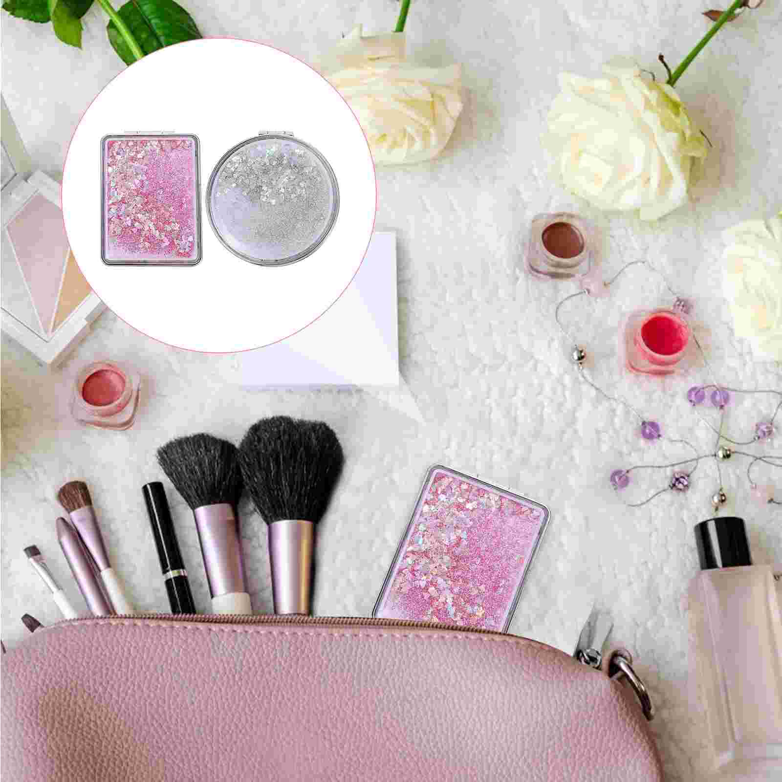 2 Pcs Vanity Foldable Makeup Exquisite Compact Outdoor Double-sided Handheld