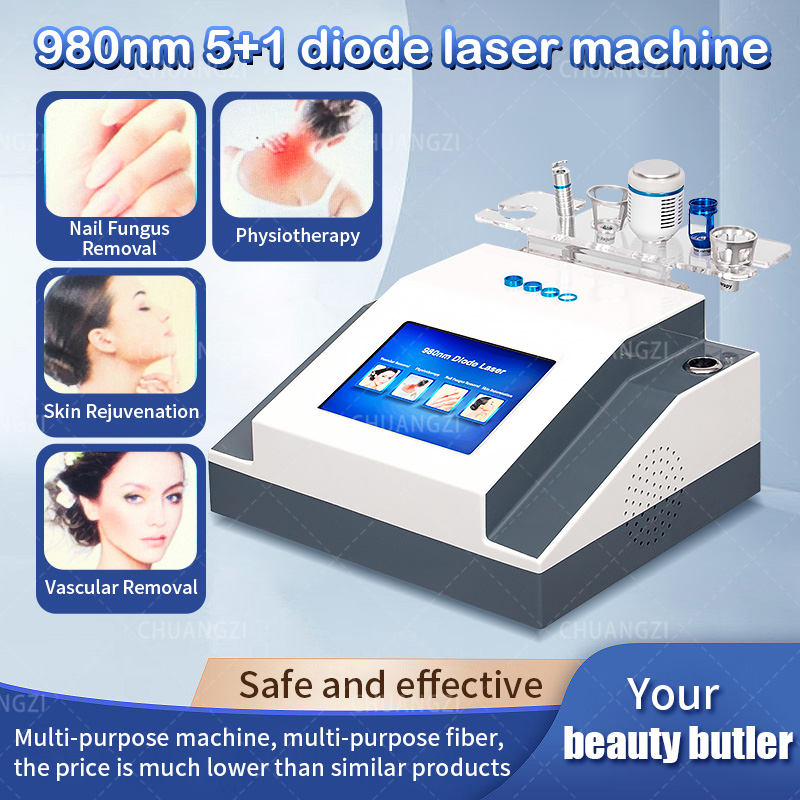 60W 5 in 1 980nm Diode Laser Vascular Removal Machine Remove Spider Veins 980 Diode Laser Blood Vessels Removal Nail Fungus