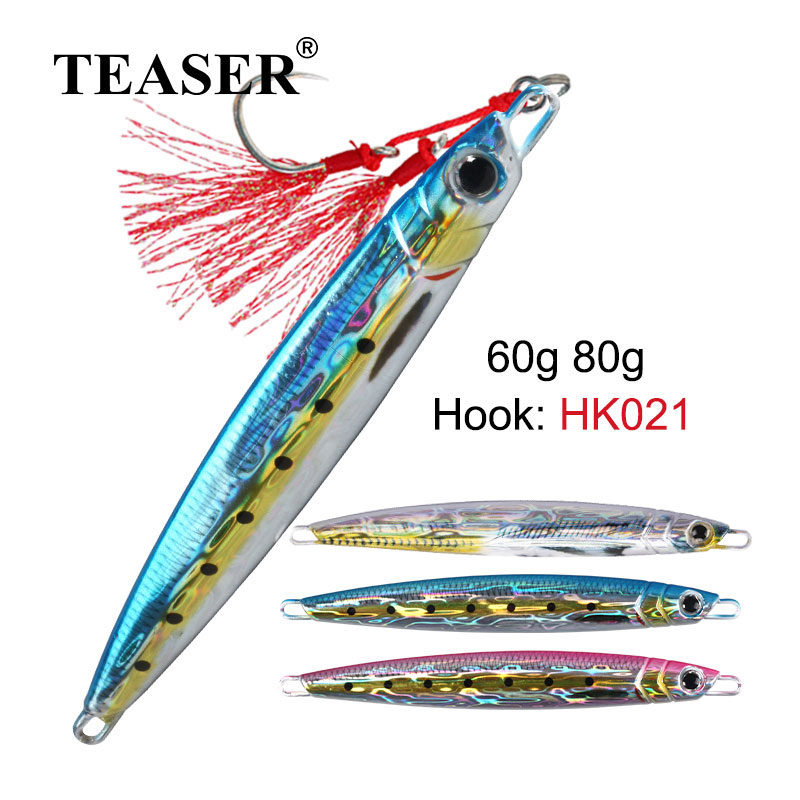 TEASER J94 60g 80g 3D Print Majorcraft Jigpara Slow Sinking Shore Spoon Vertical Metal Jigging Bass Fishing Bait Pesca With Hook