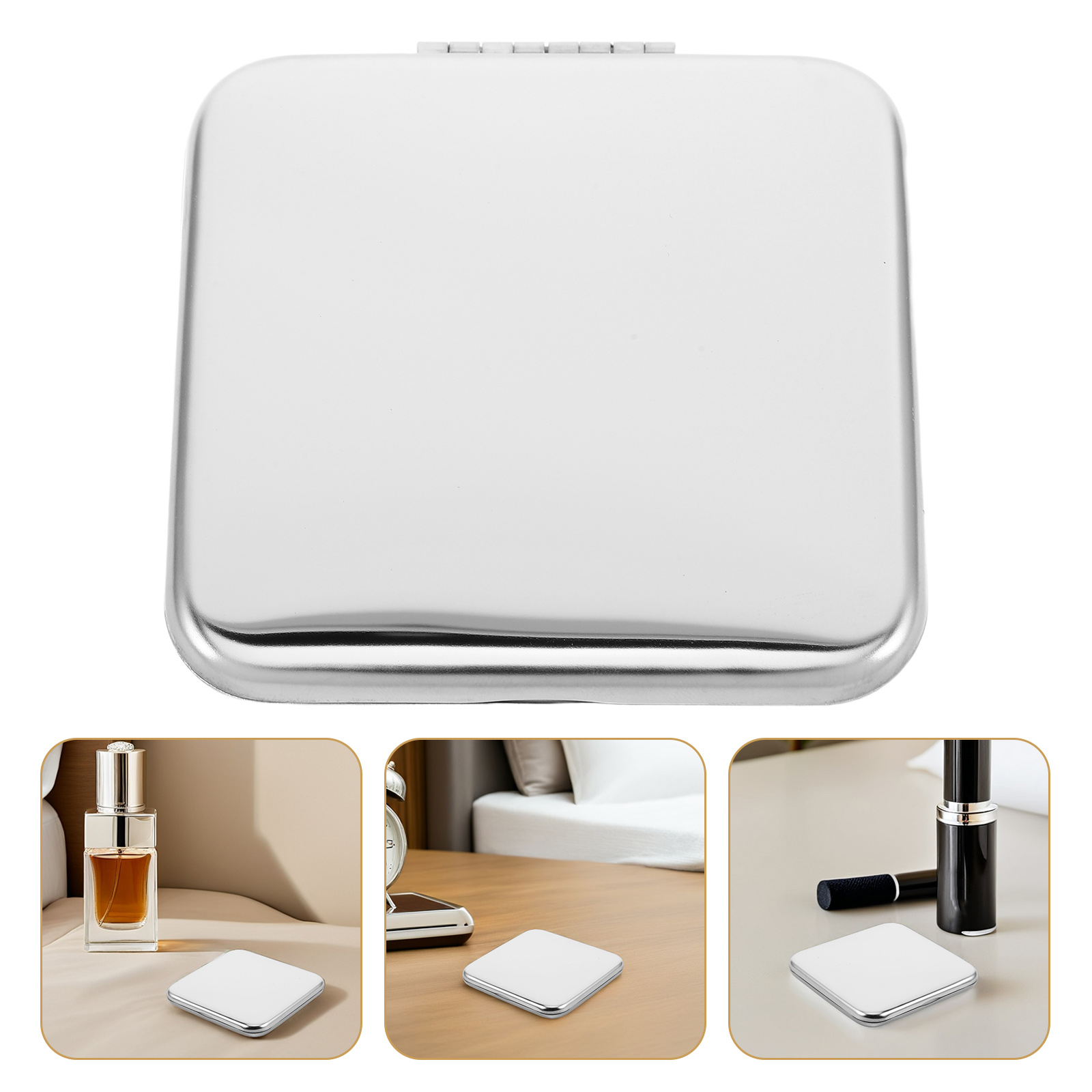 Double Sided Makeup Mirror Stainless Steel Compact Folding Handheld Portable Magnifying Personal Vanity Purse Travel for Women