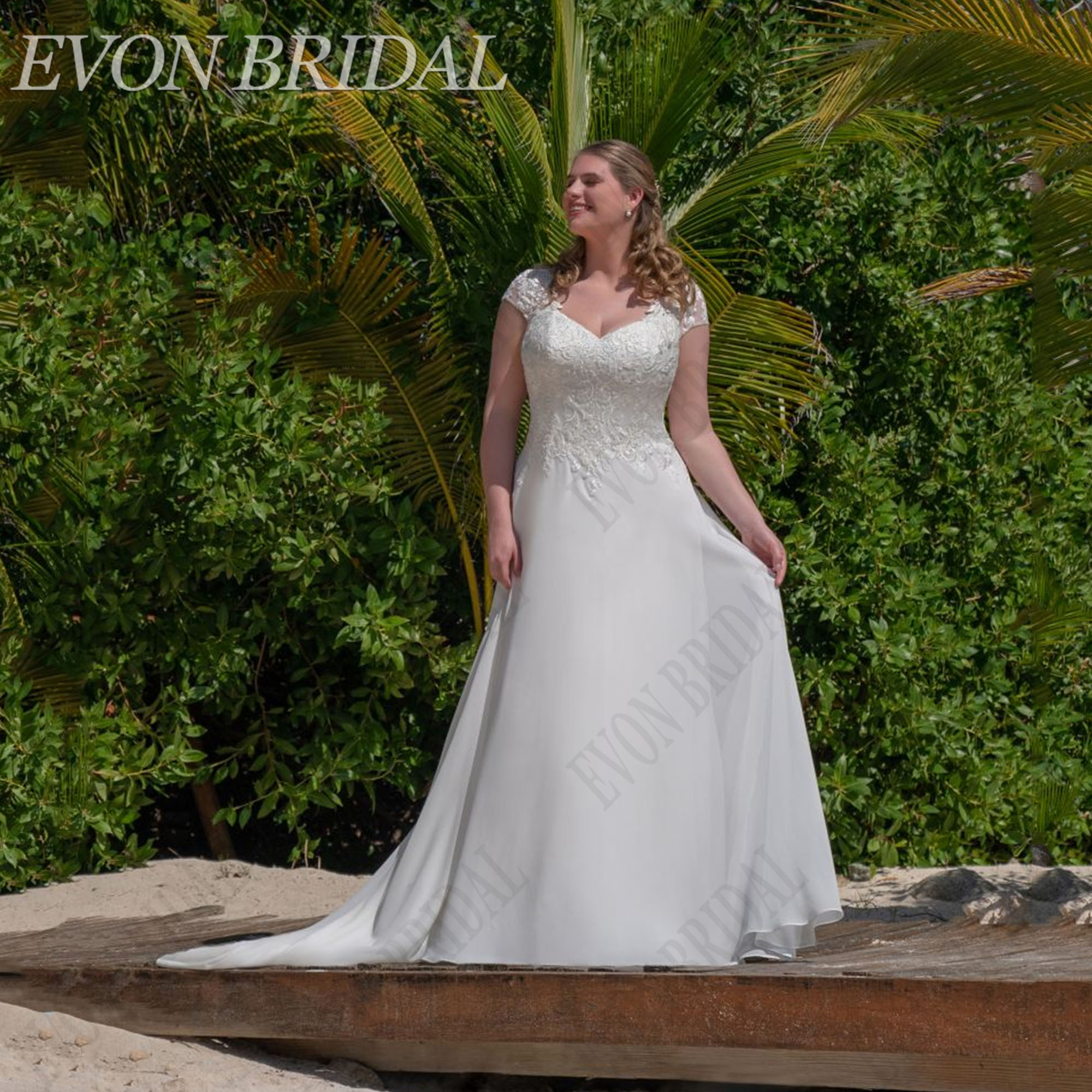 EVON BRIDAL Temperament Cap Sleeve A-Line Wedding Dress Plus Size 2025 V-Neck Chiffon Bride Gown Vestidos Novias Boda Customizd
