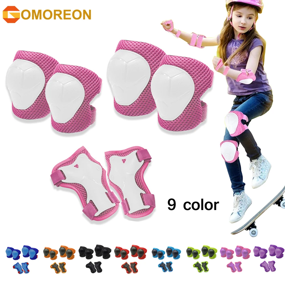 GOMOREON 6Pcs/Set Kids Knee Pads Elbow Pads Wrist Guards Protective Gear Set for Biking, Riding, Cycling Scooter, Skateboard