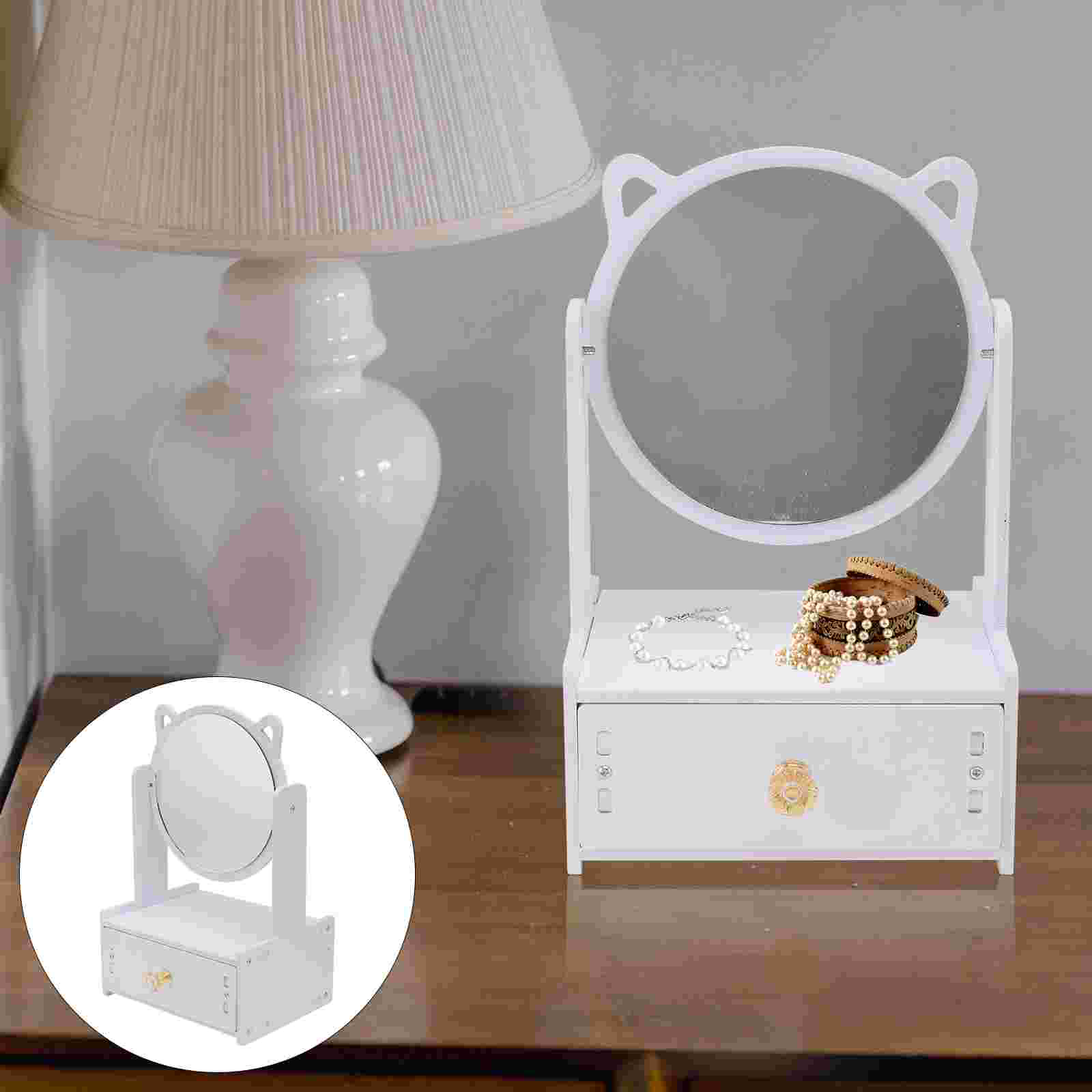 Vanity Mirror Storage Box Desktop Bench Portable Dressing Drawer Style Home Makeup Crystal Tabletop for Room Girl