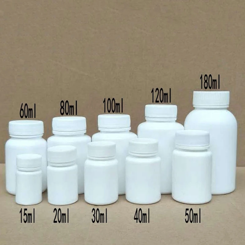 50PCS 15ml/20ml/30ml/60ml/100ml Plastic PE White Empty Seal Bottles Solid Powder Medicine Pill Vials Reagent Packing Containers