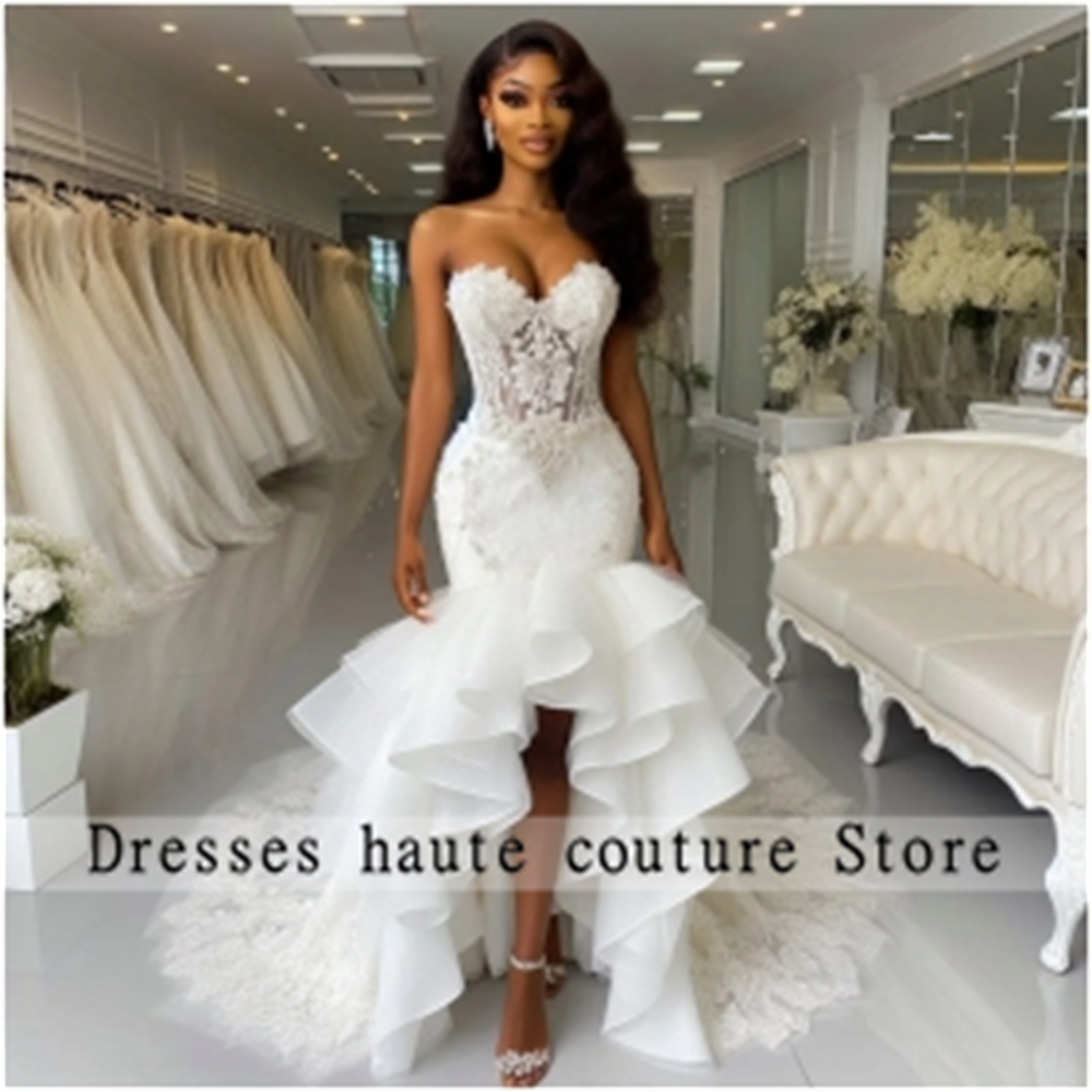 Pearls Beaded Tulle African Mermaid Wedding Dresses 2025 Elegant For Woemn Sweetheart Appliques Long Bridal Gown Customized