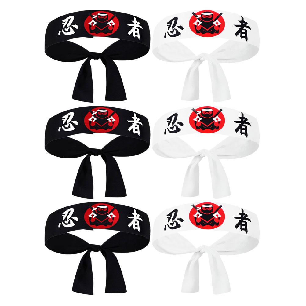 6Pcs Japanese Ninja Print Breathable Soft Traditional Headbands For Women Karate Chef Bandana Samurai Hat Sweatbands Karate