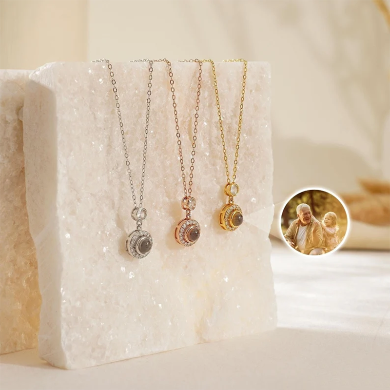 DHQH Customized Photo Diamond Projection Pendant Necklace Personalized Commemorative Photo Necklace Female Projection Jewelry