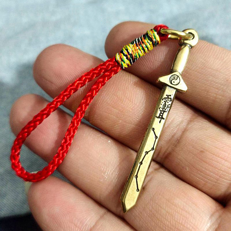 Solid Brass Mini Seven-Star Sword, Mobile Phone Charm, Miniature, Tai Chi