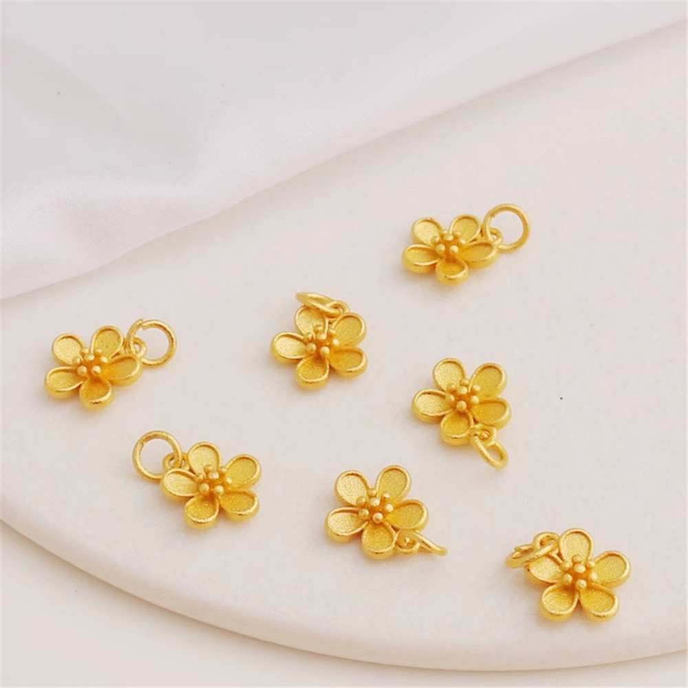 18K Gold Color-preserving Matte Gold Five-petaled Flower 10mm Pendant Bracelet Necklace DIY Jewelry Pendant  Accessories.