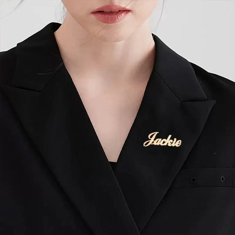 Luxury Custom Name Brooch Personalized Pin Stainless Steel Letter  Brooches for Women Collar Badge Bride Wedding Gift Jewelry