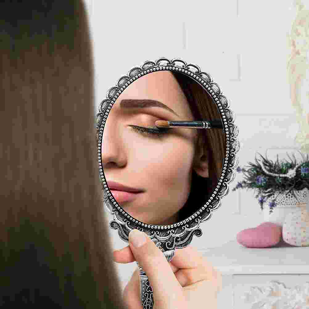 Handheld Beauty Mirror Makeup Tool with Handle Vintage for Ladies Retro Women