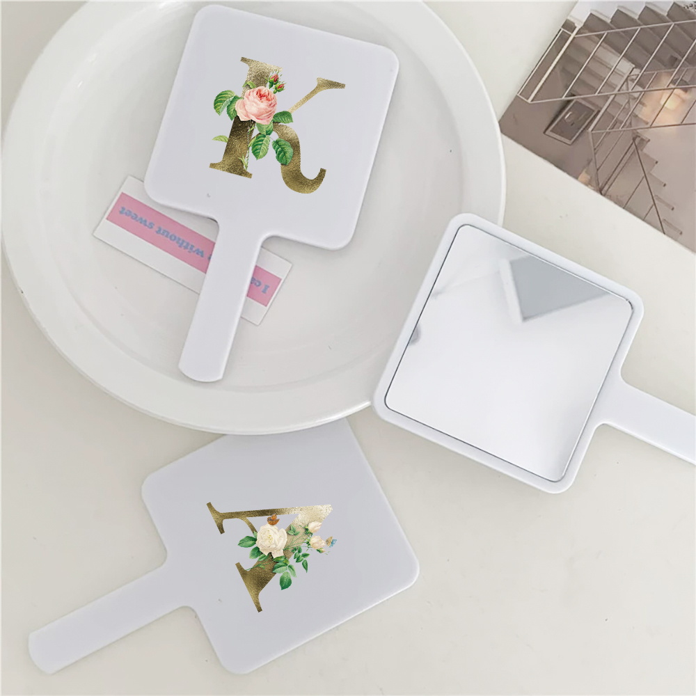1pc Handheld Makeup Mirror Square Portable Vanity Desktop Personalized Compact Cosmetics Tool Initial Name 26 Letters Pattern
