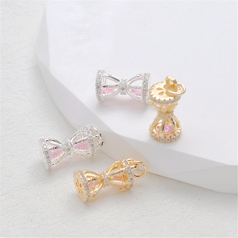 14k Gold Color-preserving Inlay Zircon Hourglass Pendant 8*13.5mm Funnel Bracelet Necklace Ear Jewelry Diy Charm Accessories