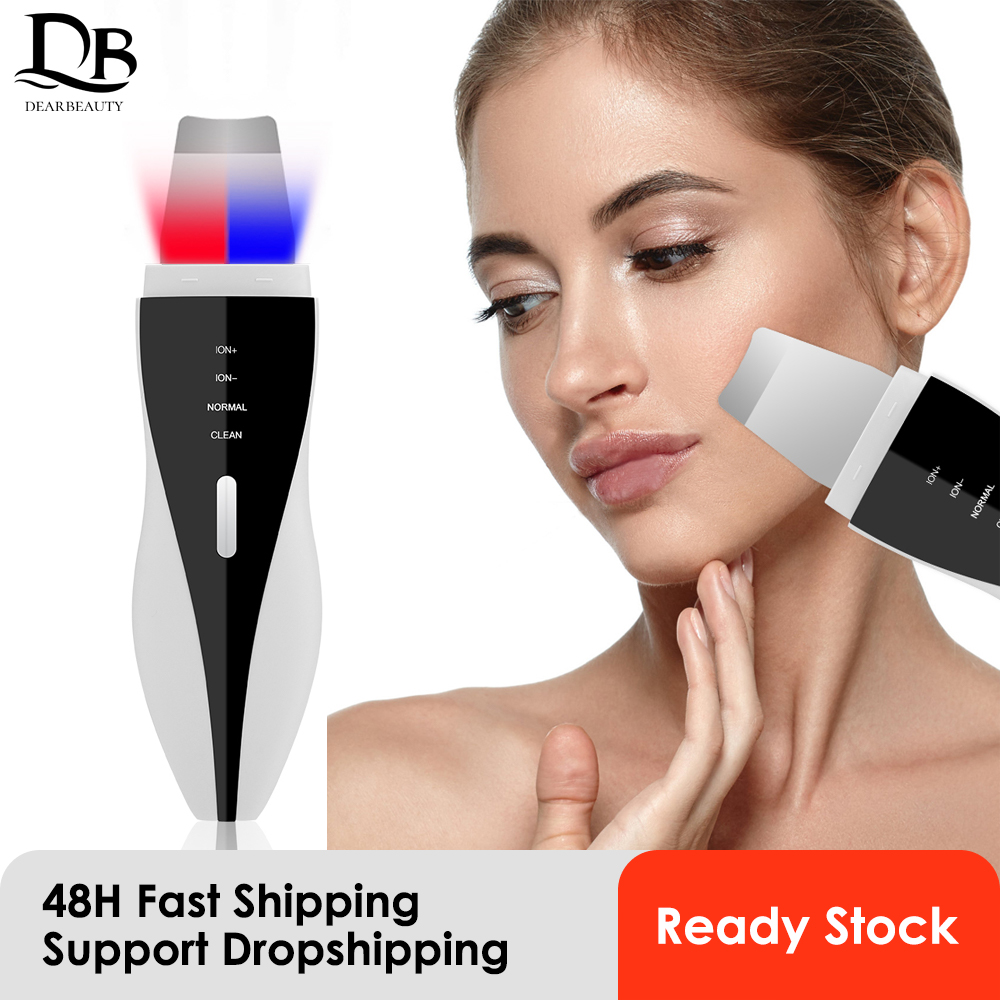 Ultrasonic Skin Scrubber Peeling Ion Deep Face Cleaning Facial Lifting Red Blue Light Skin Care Pore Deep Cleansing Machine