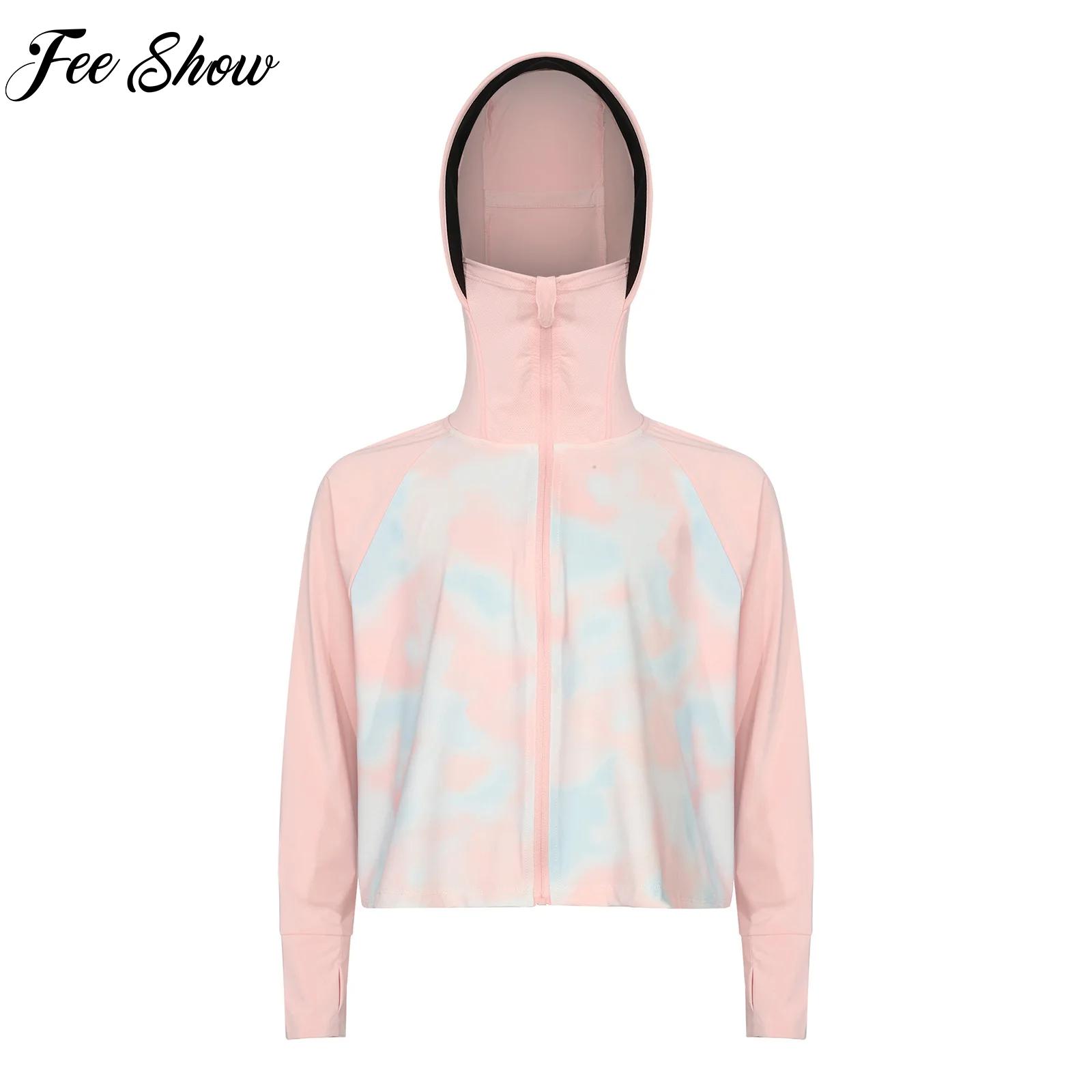 Kids Long Sleeves Sun-Protective Jacket Outdoor Vacation Travel Clothing Wide Brim Hooded Tie-Dye Jacket Outerwear Beachwear