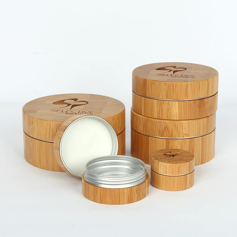 Eco friendly Bamboo Cosmetic Packaging Empty Cream Unique Eco Aluminum Jar With Bamboo Lid Cosmetic Cream Jars Bamboo Packaging