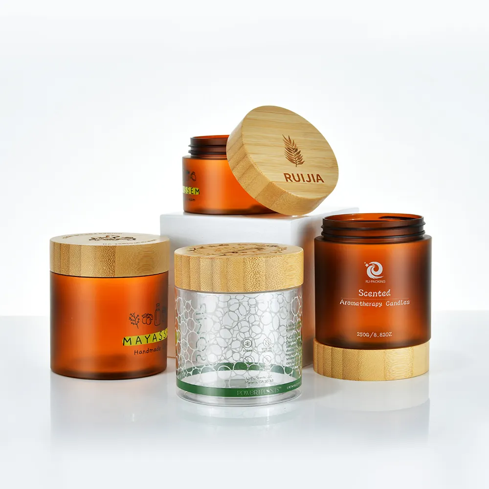 100*Eco friendly Natural Bamboo 50ml 5OZ 8OZ 500ml PET Amber Frosted Soap Body Butter Scrub Containers PotCream Jars Custom Logo