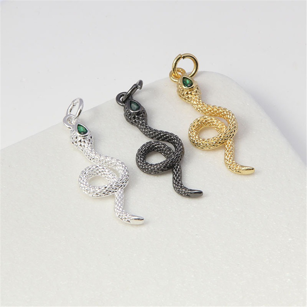 14K Gold Color-protected Gun Black Zircon Zodiac Snake Earrings Diy Necklace Handmade Earrings Tassel Pendant Accessories