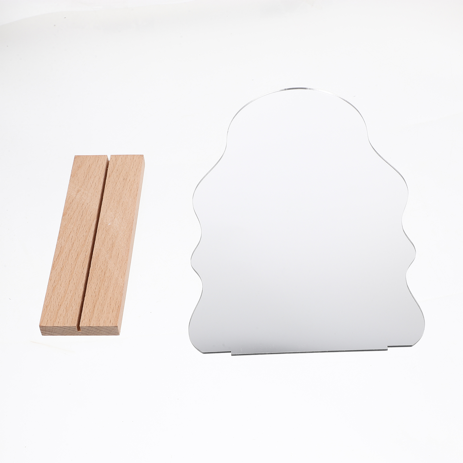 Acrylic Makeup Desktop Vanity Mirrors Portable Small Irregular Stylish Makeup Mirror Shape Wooden Base Bedroom Office Use