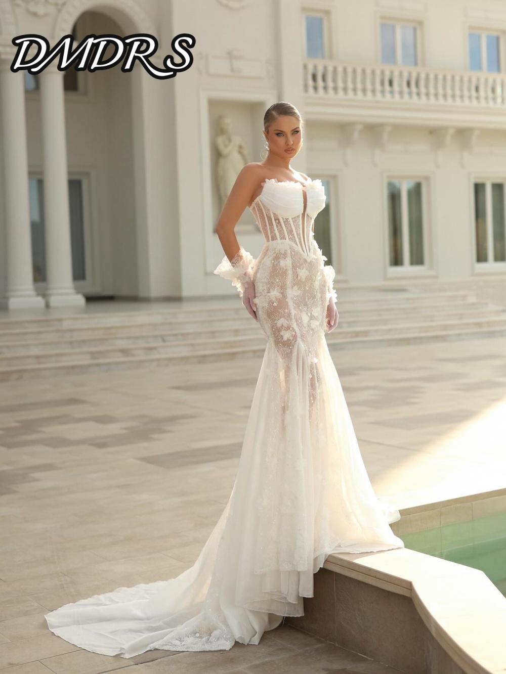 DMDRS Sweetheart Neck Wedding Dress 2025 Lace Mermaid Bridal Gown A-Line Sleeveless Applique Floor-Length Bridal Dresses Customi