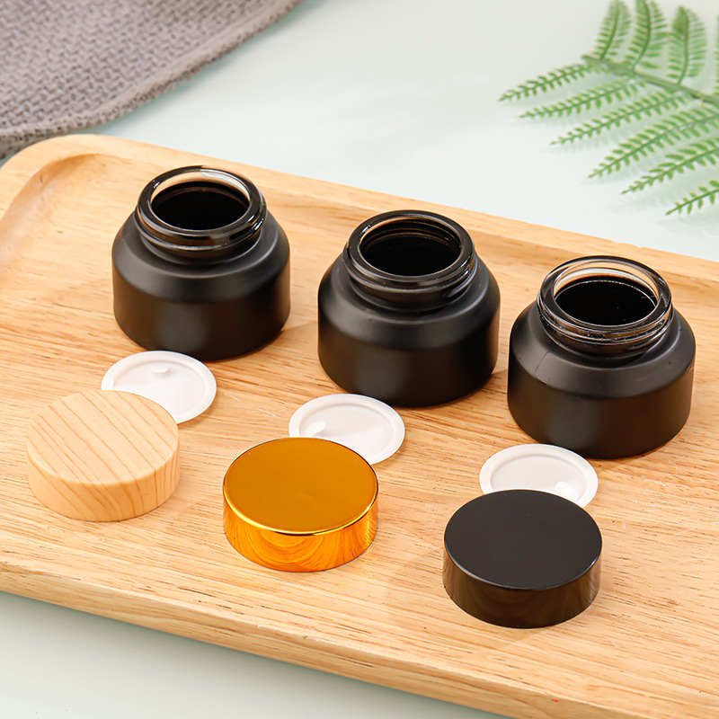 Frosted Black Amber Green Cosmetic Packaging Body Facial Cream Jars White Glass Cosmetic Packaging EmptyGlass Cream Jars withLid