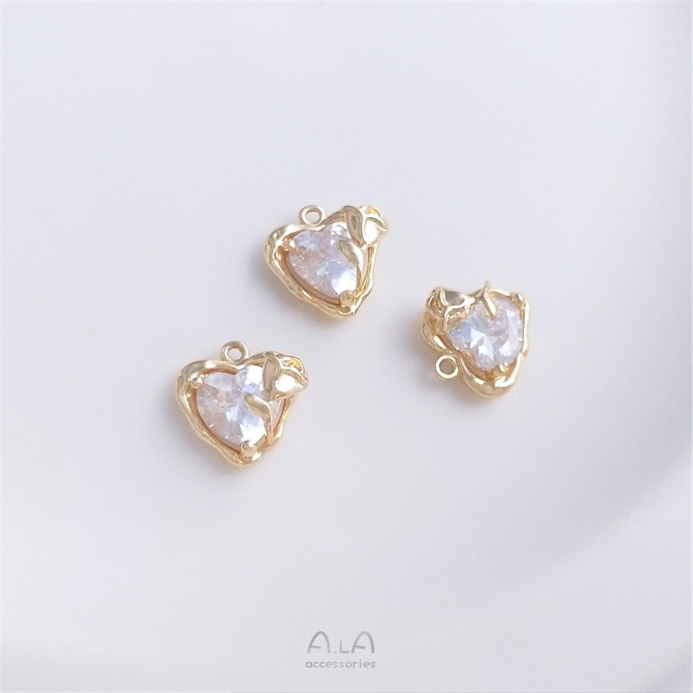 Color Preservation 14K Gold Inlaid Peach Heart Zircon Rose Love Pendant Handmade Diy Earrings Bracelet Jewelry Pendant