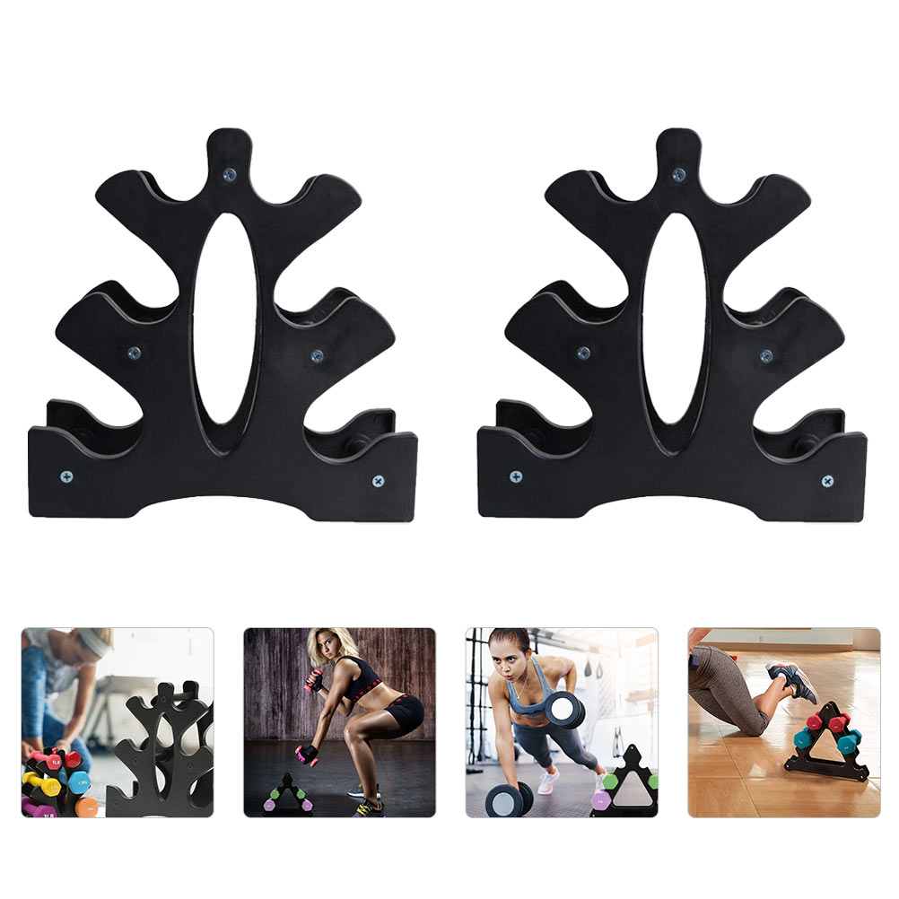 2pcs Dumbbell Rack Storage Stand Small Weight Holder Black 3 Layers Tripod Design Non Slip Fitness Equipment Accessories