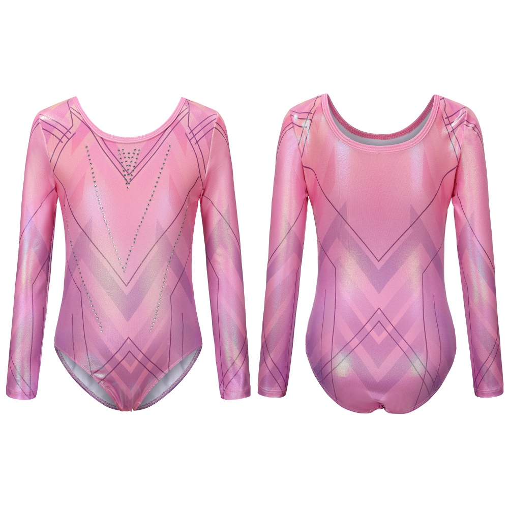5-12 Years Child Long Sleeve Ballet Dancewear Kids Girl Gymnastics Leotards Unitard Jumpsuit Costume Shiny Rhinestones Bodysuit