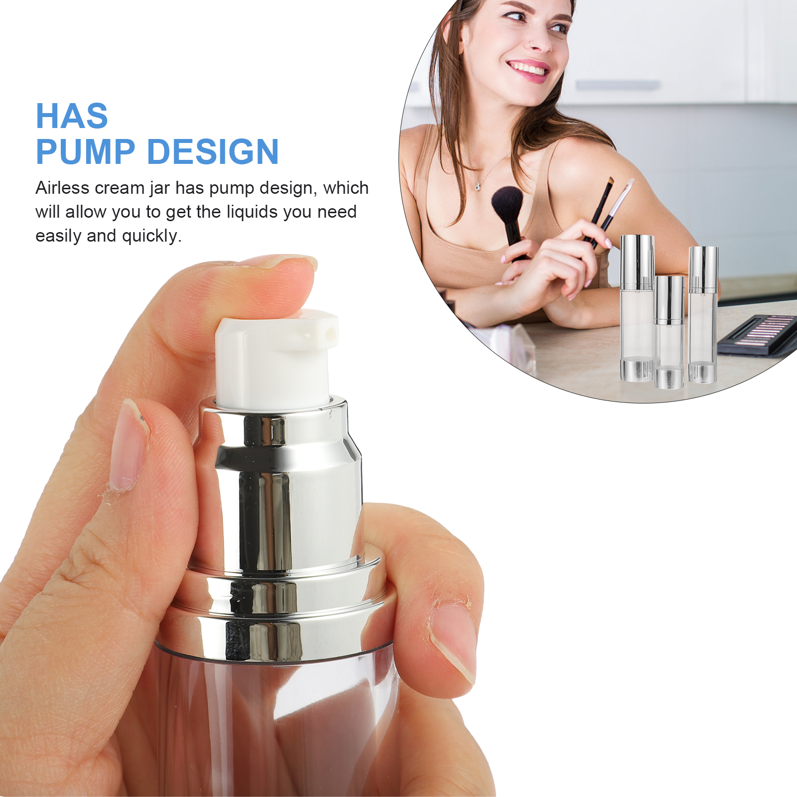 3pcs Portable Lotion Bottles 30ml 50ml 80ml Airless Travel Toiletry Containers Jars Reusable Vacuum Cream Pump