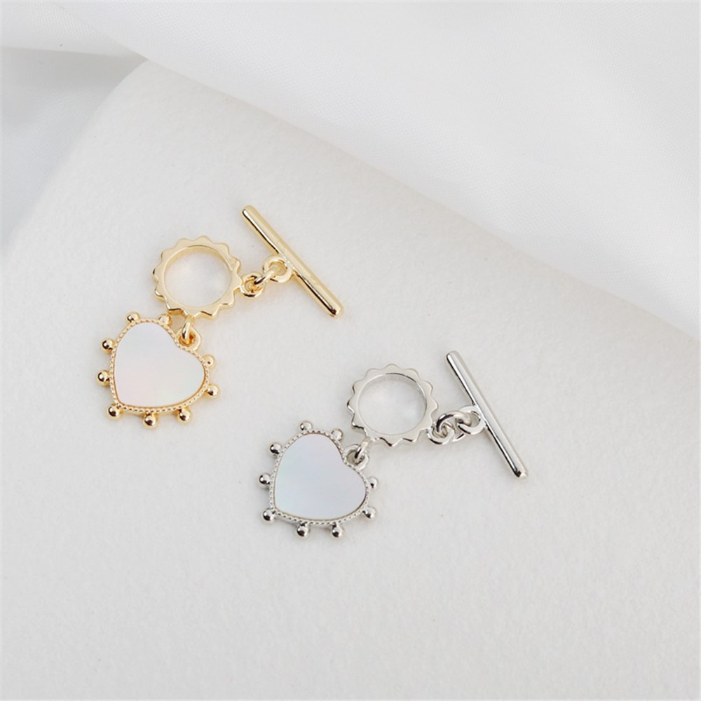 14K Gold-wrapped Inlaid Shell Ring Buckle Necklace and Bracelet, Love Ring, Peach Heart, OT Buckle Connection, DIY Jewelry