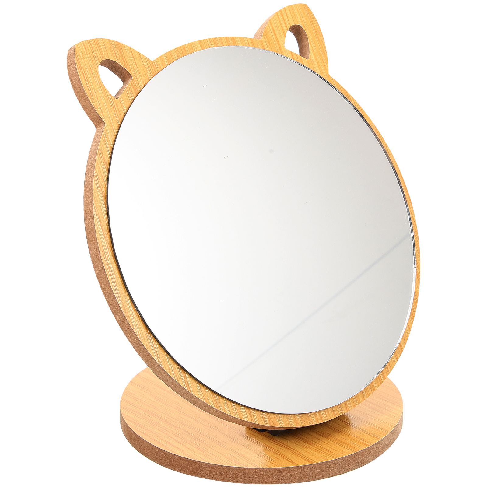 Wooden Table Mirror Decorative Makeup Mirrors Countertop Vanity Portable Compact Folding Cat Design Room Desk Glass