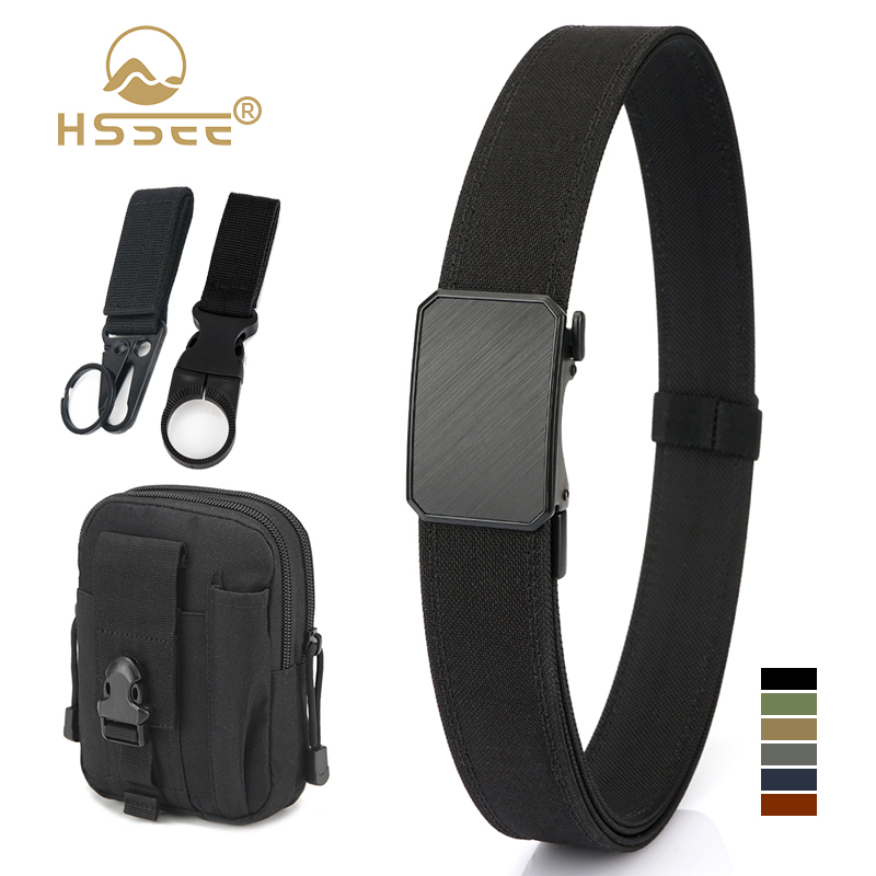 HSSEE New Men's Casual Tactical Belt Metal Automatic Buckle Overalls Work Belt Sturdy Nylon Rigid Military Tactical Belt Male