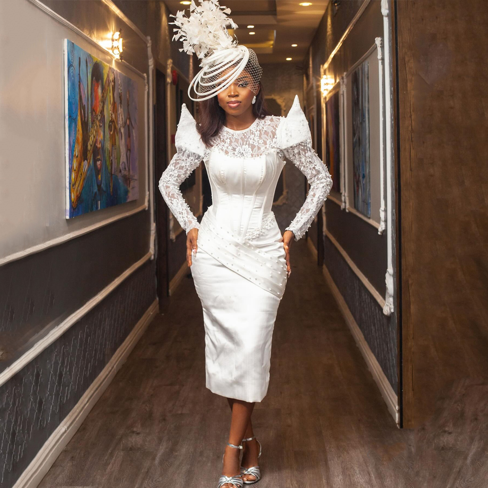 Customized Satin Elegant Wedding Dress 2025 Bride Long Sleeve Beaded Mermaid O-Neck Lace Up Back vestidos de novia Bride Gowns