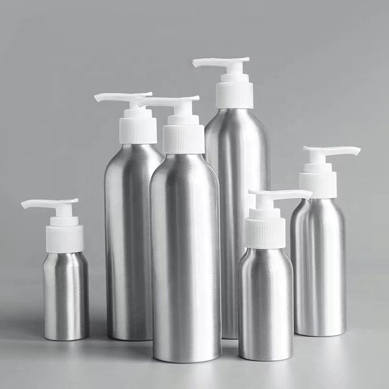 Metal Pump Bottle Portable Liquid Container Shampoo Bottle Metal Shower Gel Container Aluminum Shampoo Lotion Bottle with Pump