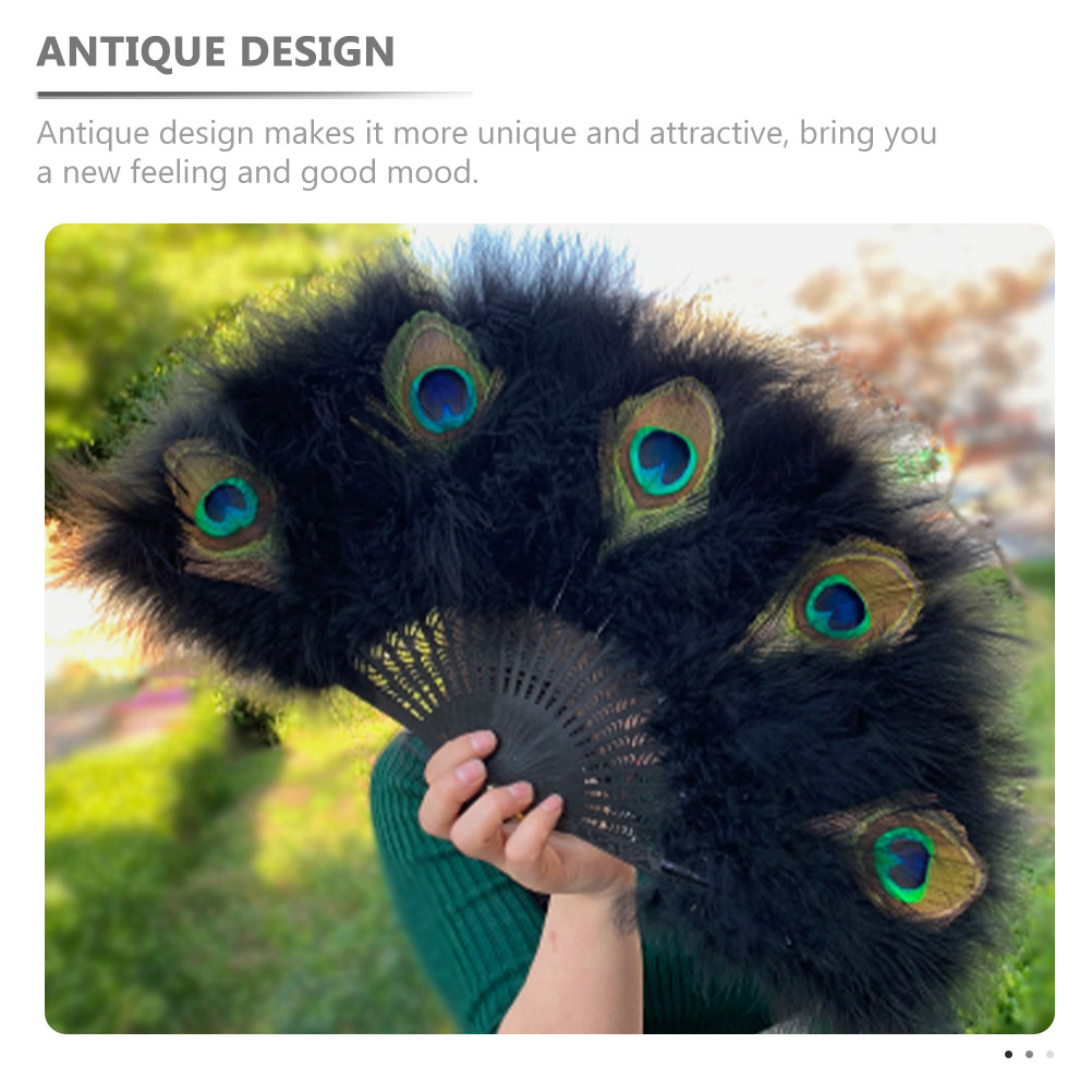 Black Vintage Folding Hand Fan for Wedding Dance Party Decor Retro Costume Accessory Plume Fan Yoga Mat