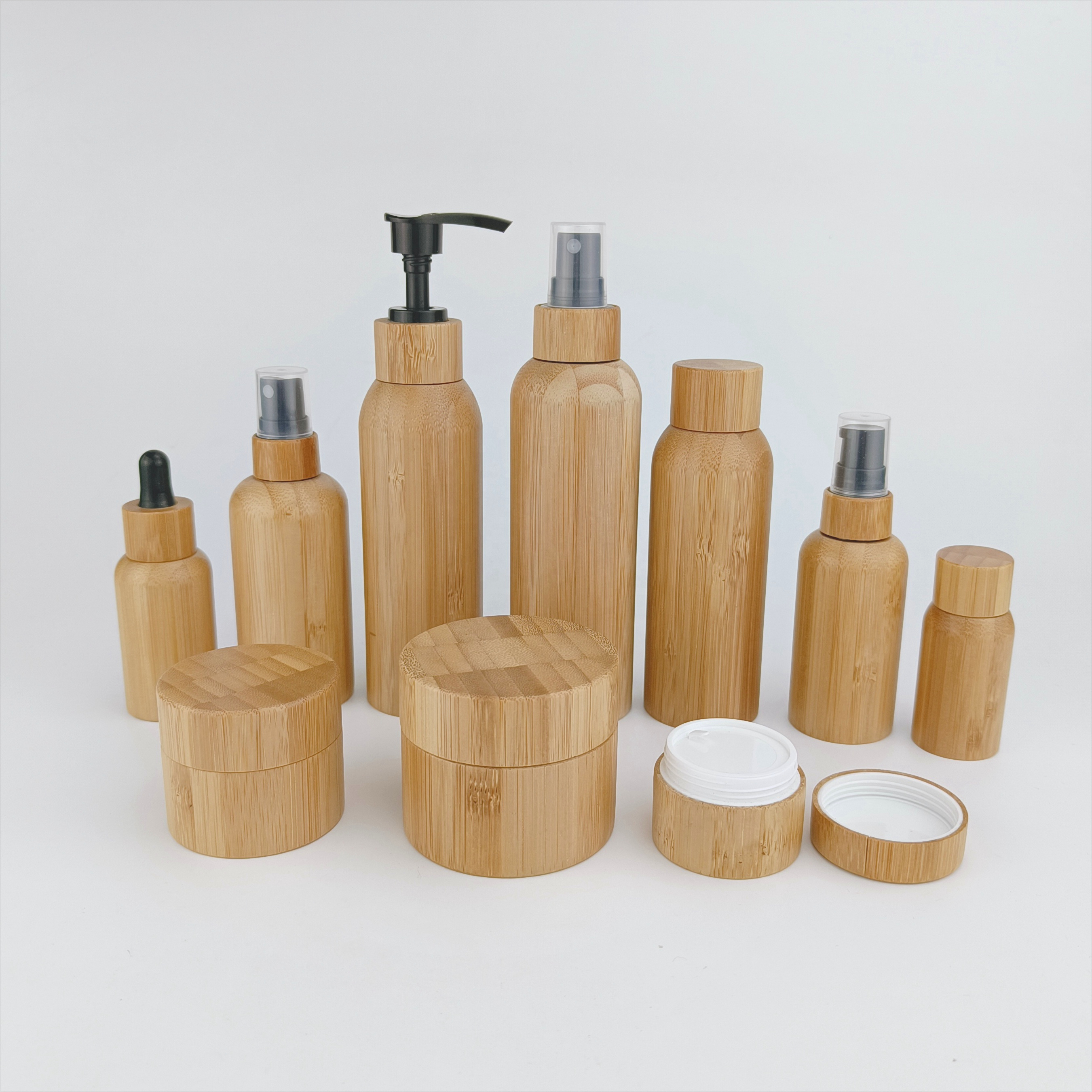Biodegradable bamboo emulsion dropper bottle Skincare cbd jar Bamboo Cosmetic Packaging Face Cream Jar and Essential Oil Bottle