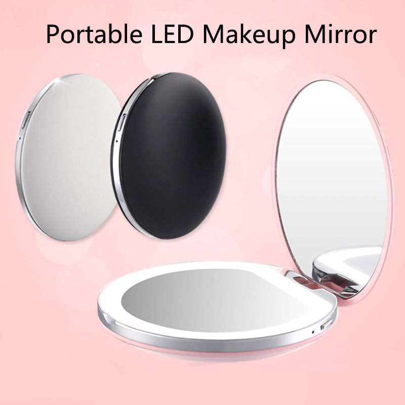 Mini Portable LED Light Makeup Mirror 3X Magnifying HD Mirror with 3 Levels of Brightness USB Charging Travel Foldable Mirror