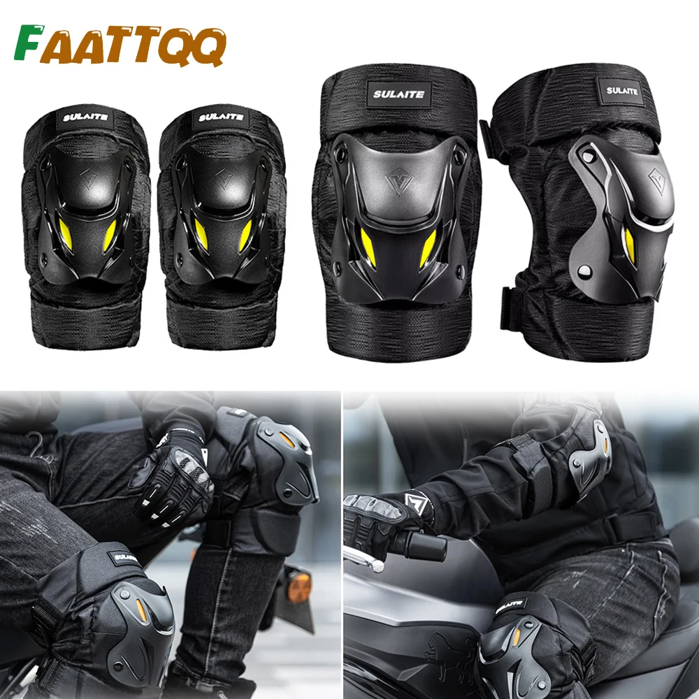 FAATTQQ 1Pair Electric Bike Motorcycle Motocross Racing Knee Elbow Guards Pads Braces Protective Gear Black