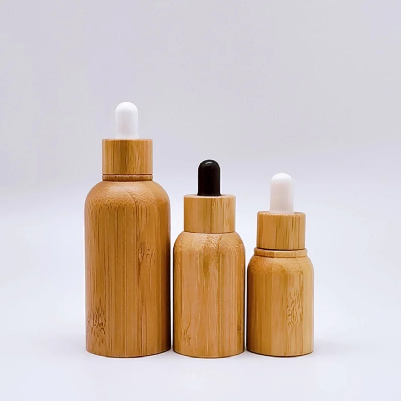 ECO Serum Glass Bottle with Full Bottle Dropper Cover EssentialOils Perfume Empty Containers Bamboo Lid Bamboo Dropper Bottle