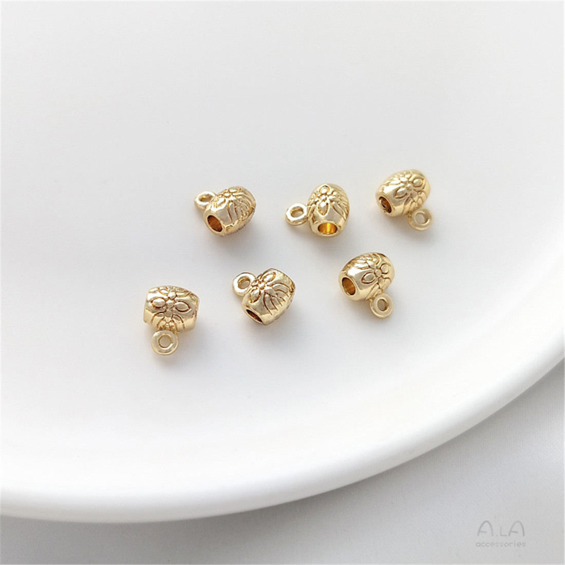 14K Gold Large Hole Bucket Beads, Separated Beads, Hanging Rings, Handcrafted Pendant Buckle, DIY Bracelet, Necklace Accessories