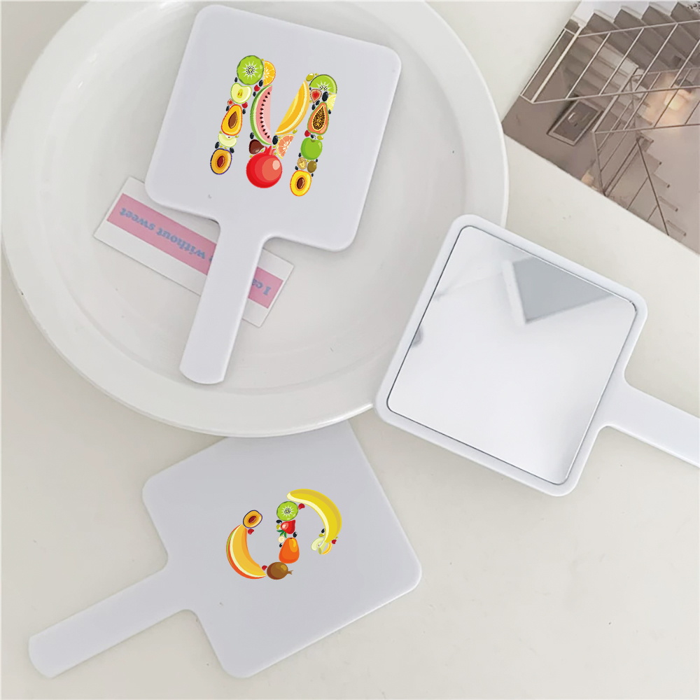 1pc Square Hand Mirror Pocket Portable Makeup Mirror Compact Cute Chic Design Vanity Mirror Initial Name 26 Letters Pattern