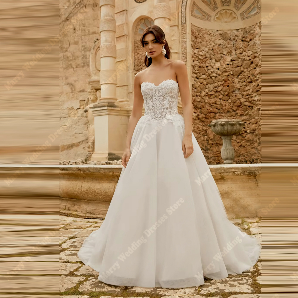 Elegant A-Line Women Wedding Dresses Modern Sweetheart Collar Lace Appliques Bridal Gowns Banquet Vestidos De Novias Customized