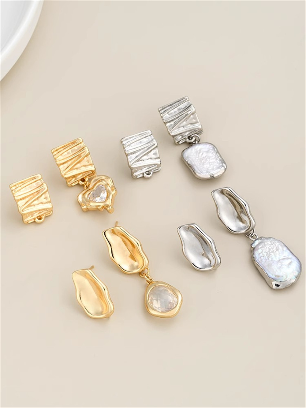 14K Bag Gold Stud Earrings 925 Silver Needle Diy Material Euro-American Style Fold Belt Ring Metal Earring Accessories