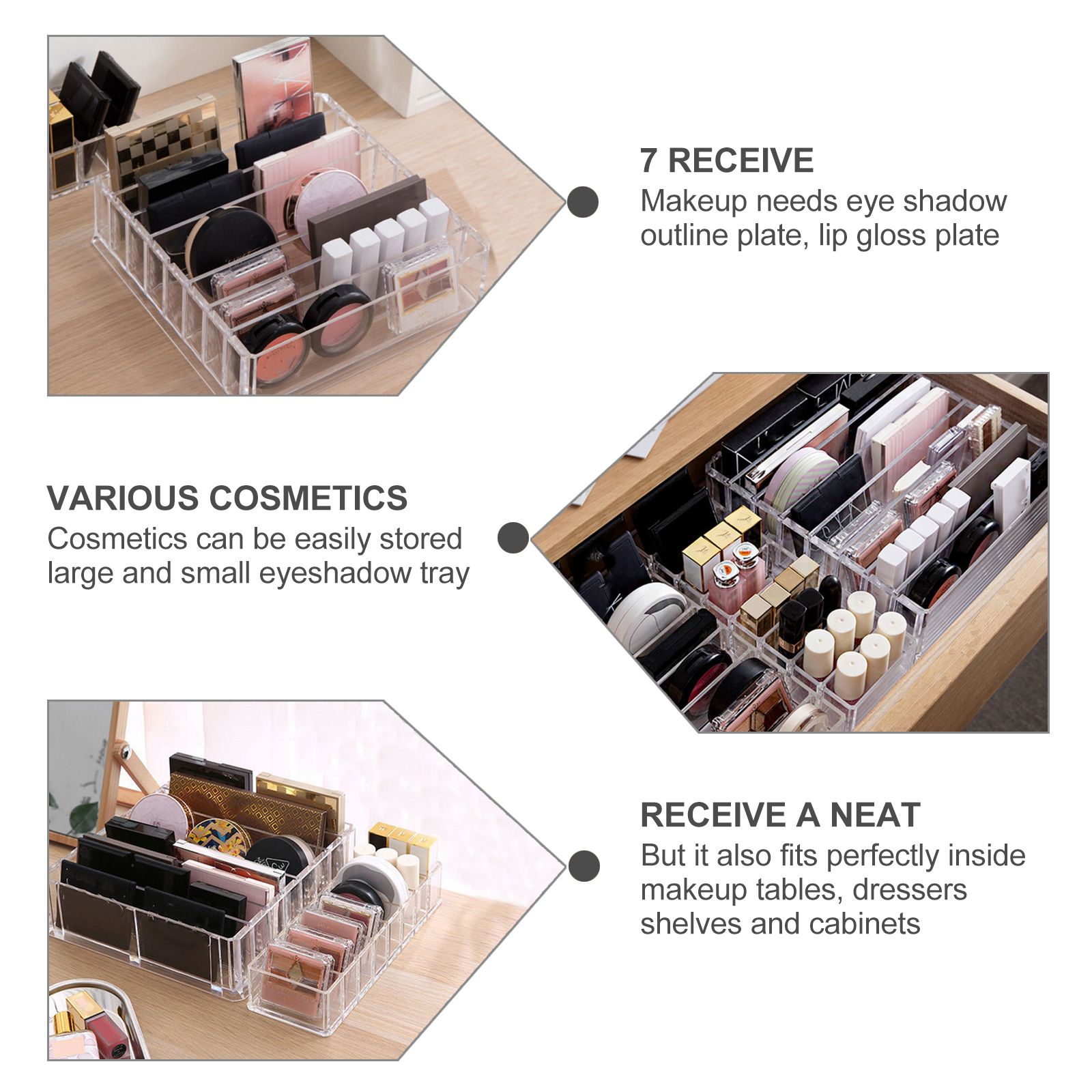 Acrylic Eye Shadow Box Makeup Storage ganizer Drawers Lipsticks Holder Divided Container Beauty Mirror